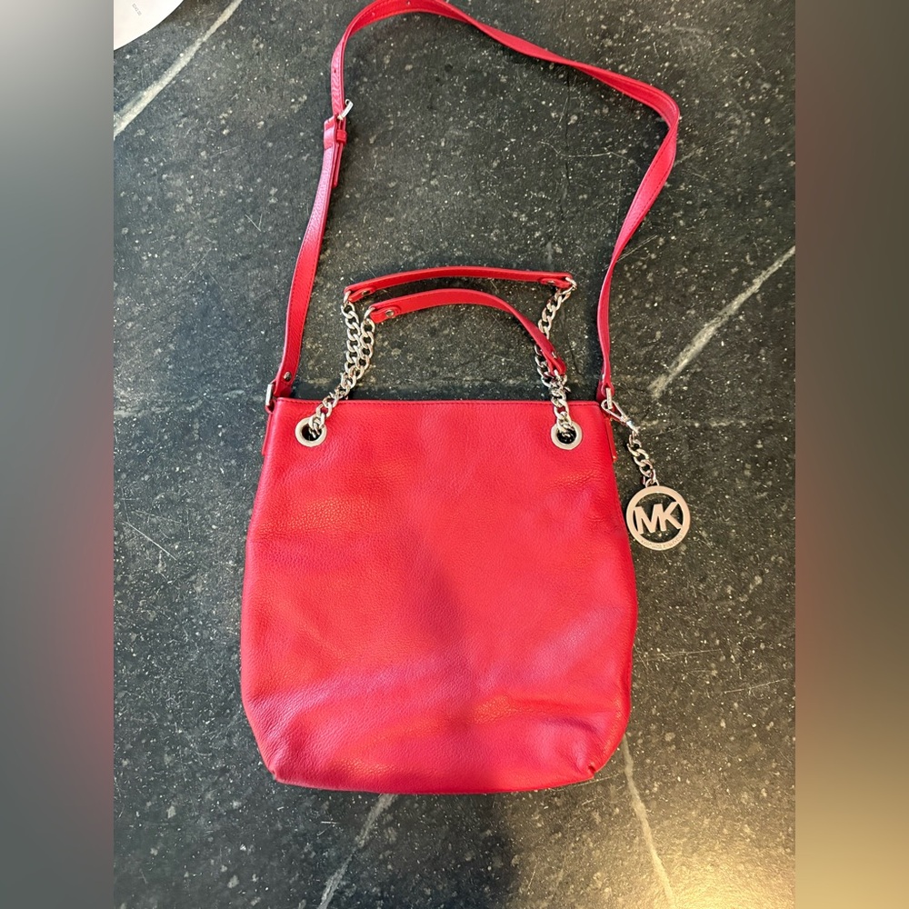 Michael Kors Vibrant Red Shoulder Bag with Chain Accents